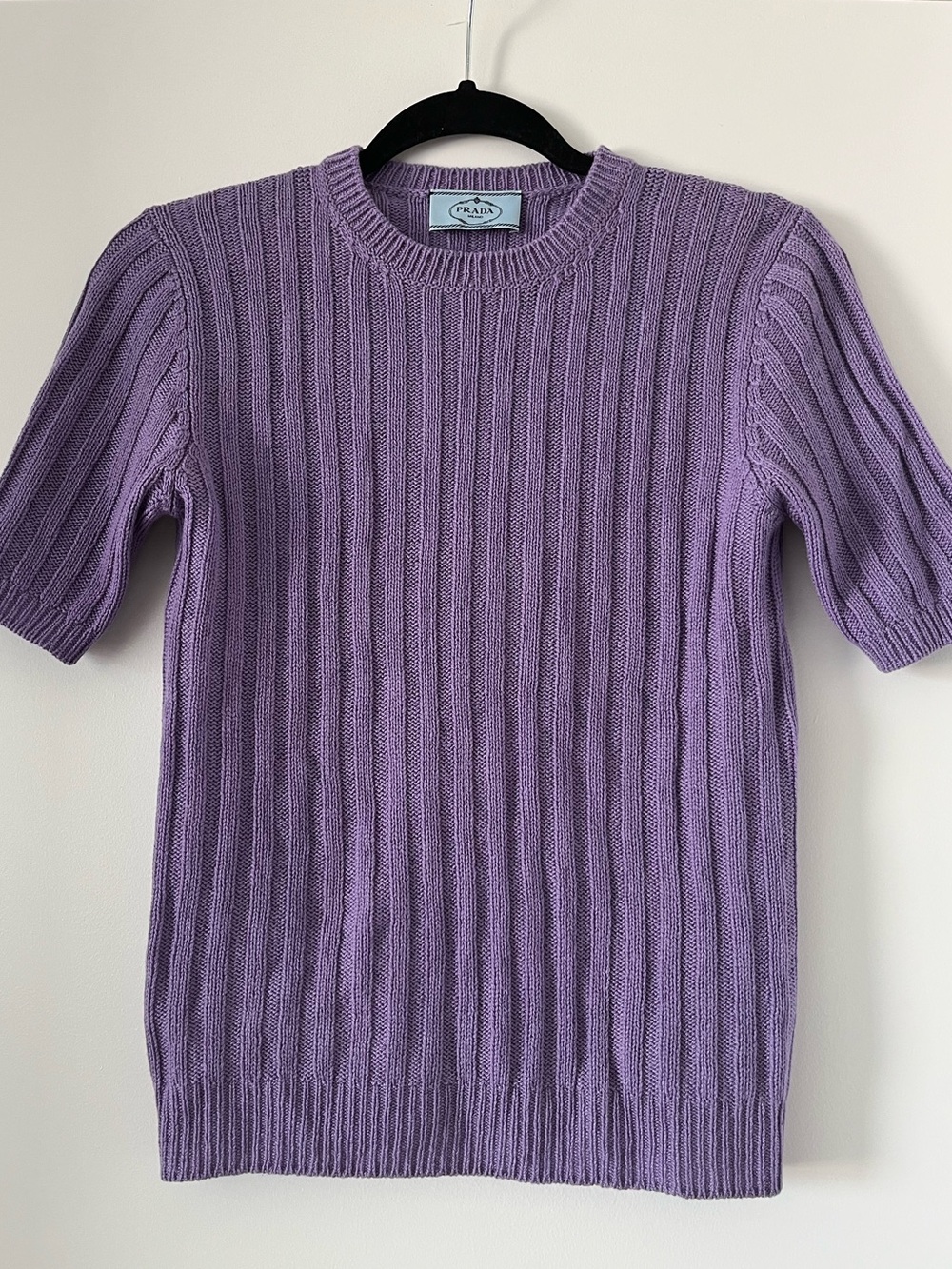 Prada wool Purple Ribbed Knit Short Sleeve Sweater